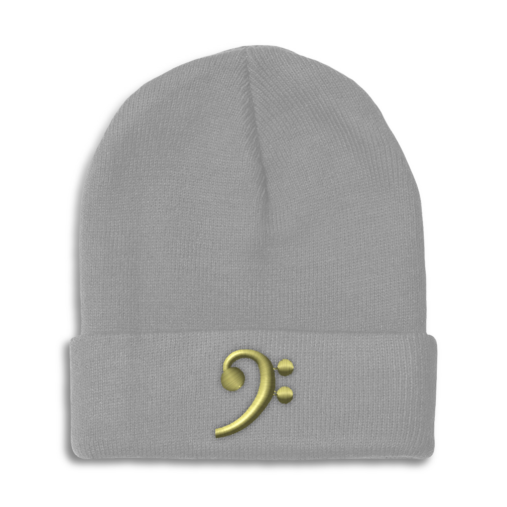 Beanies for Men Black Bass Clef Gold 