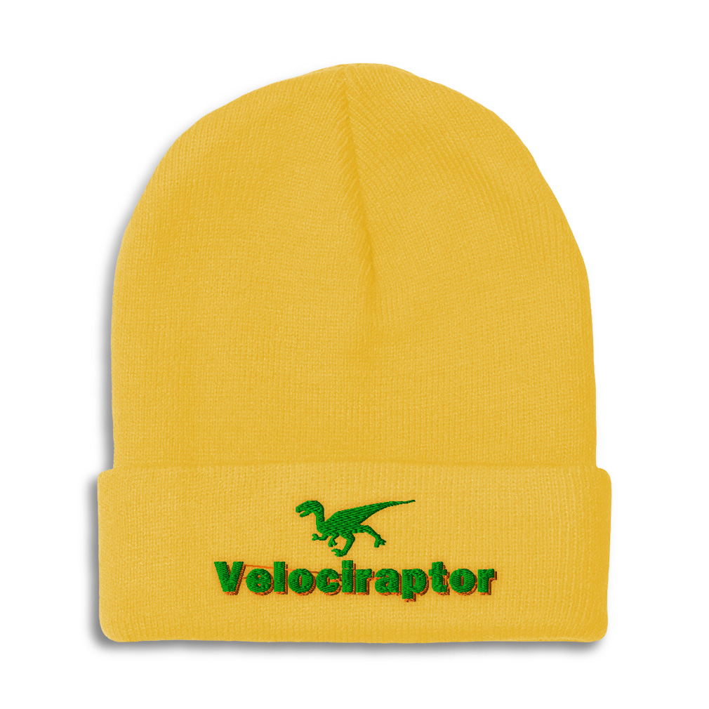 Riding Raptor Yellow Hat Beanies for Men Velociraptor Winter Hats for Women Acrylic Skull Cap 1 ...